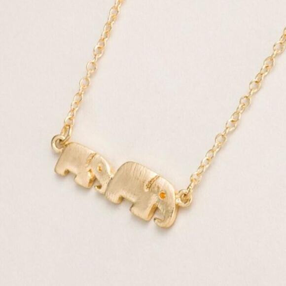 Gold Tone Solid Elephant Pendant Chain Necklace Academia Chic Safari - Picture 5 of 10